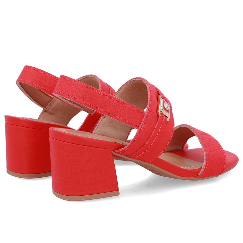 Sandália Couro Salto Bloco Vermelha Tira Enfeite Vermelho 3