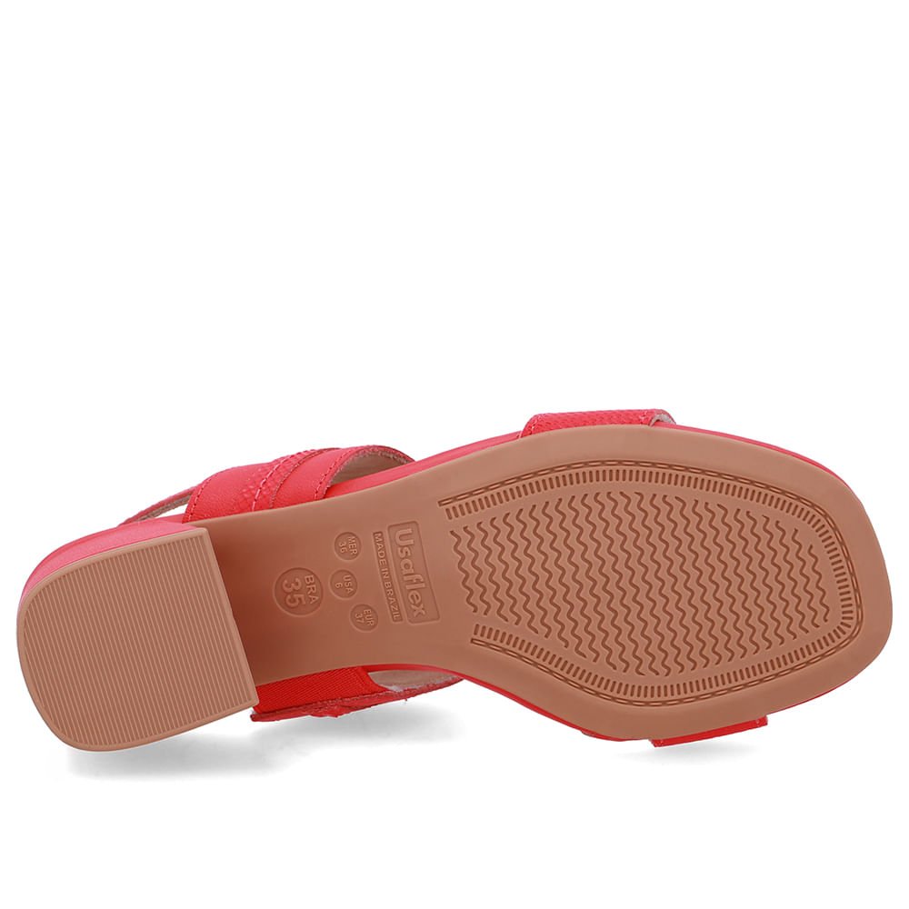 Sandália Couro Salto Bloco Vermelha Tira Enfeite Vermelho 5