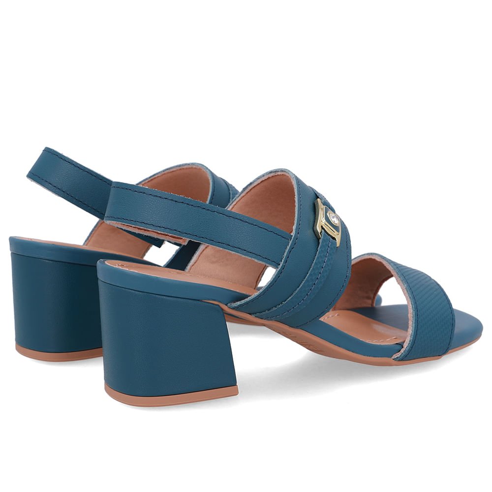 Sandália Couro Salto Bloco Azul Tira Enfeite Azul 3