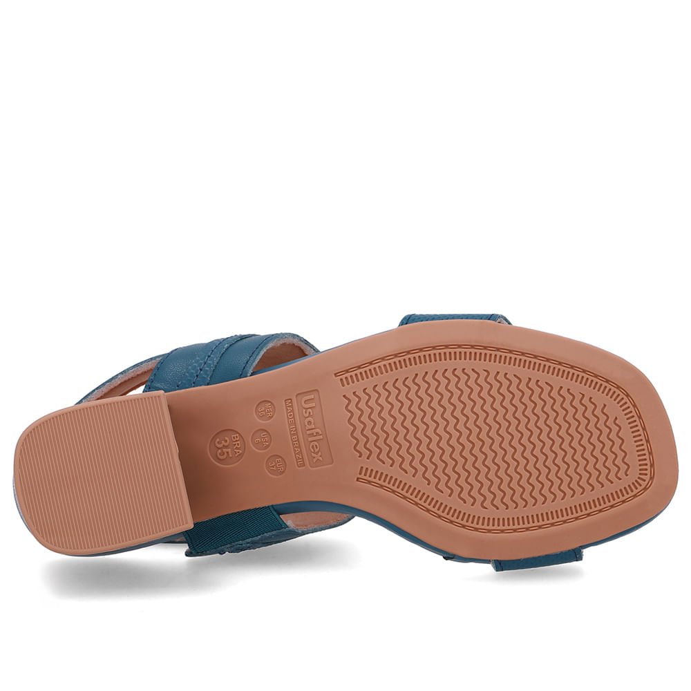 Sandália Couro Salto Bloco Azul Tira Enfeite Azul 5