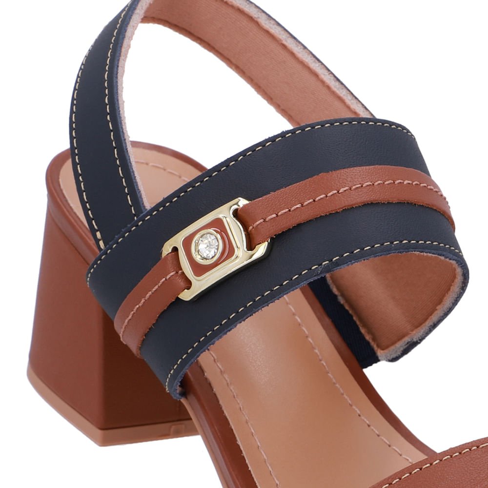 Sandália Couro Salto Bloco Marrom Tira Enfeite Marrom 4