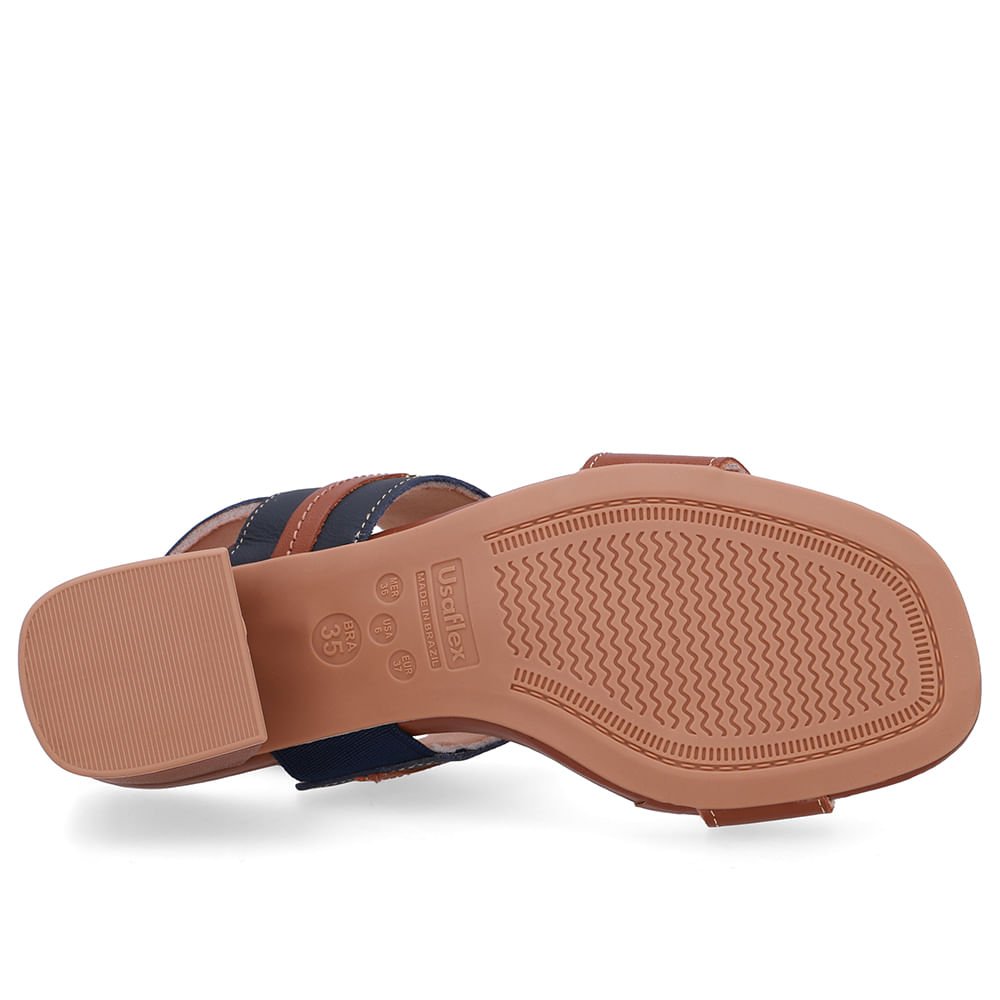 Sandália Couro Salto Bloco Marrom Tira Enfeite Marrom 5