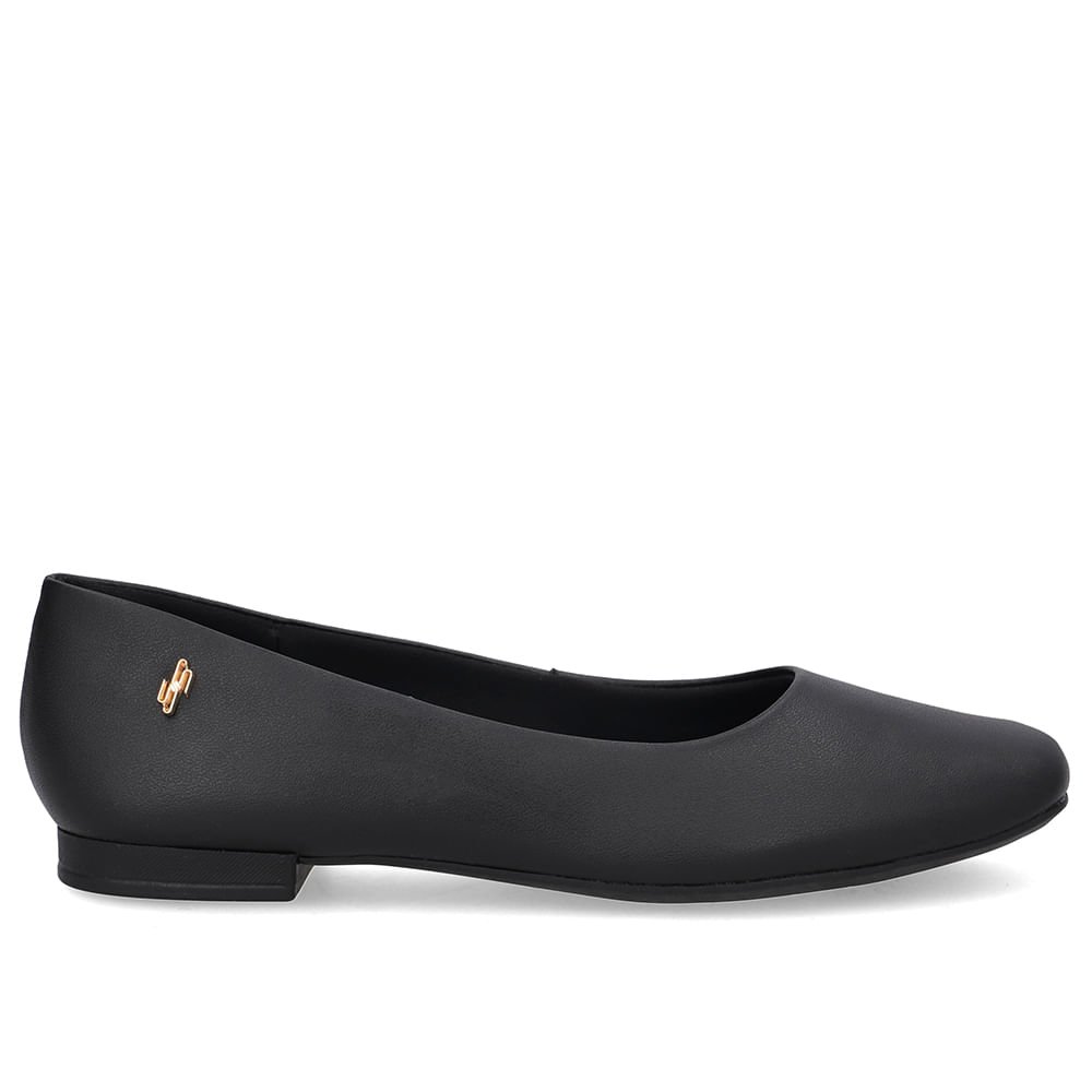 Sapatilha Preta Couro Bico Quadrado