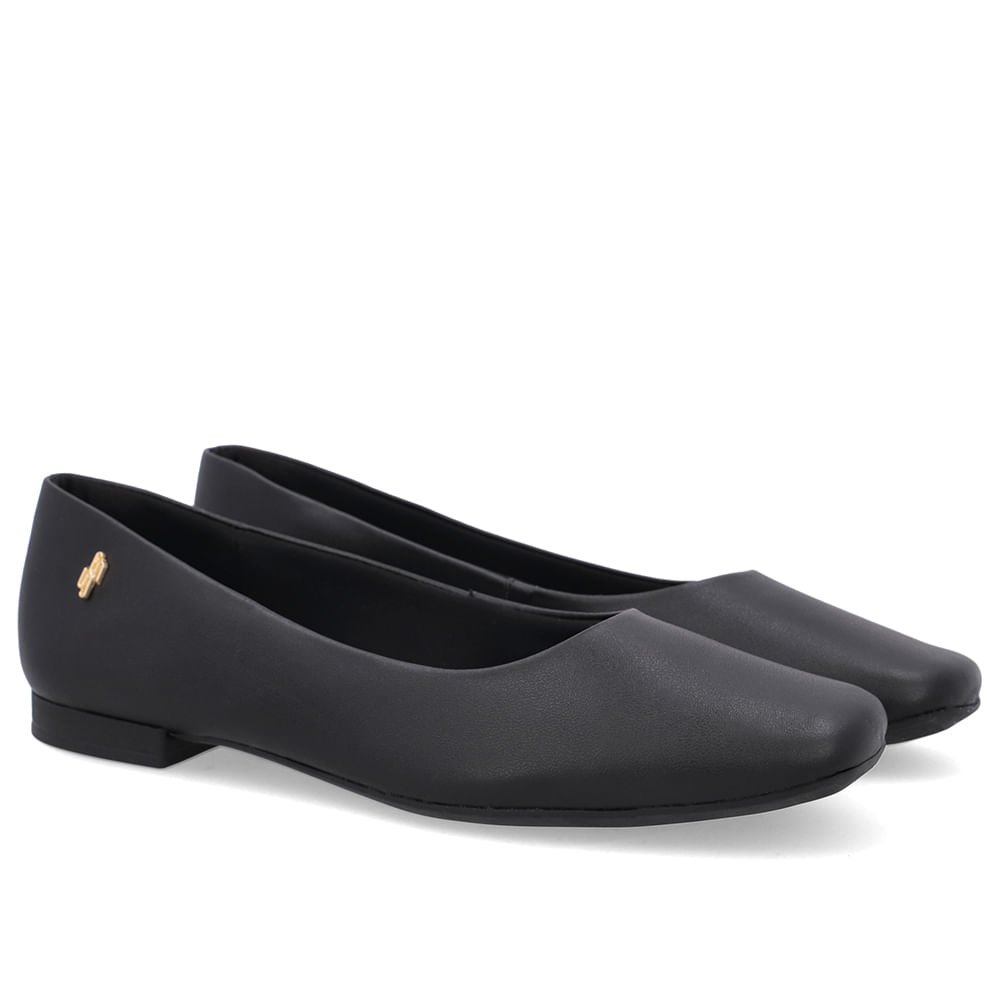 Sapatilha Preta Couro Bico Quadrado Preto 2