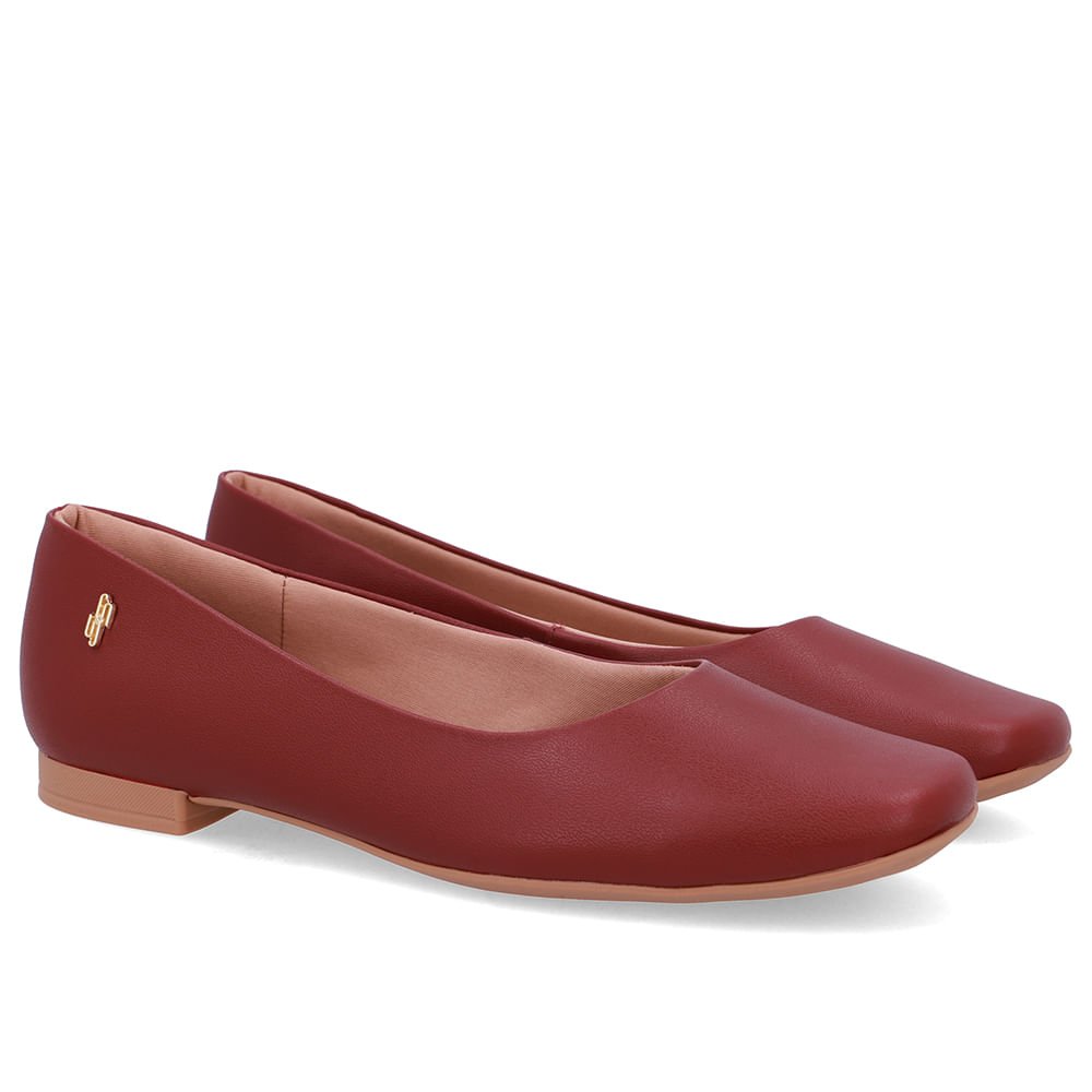 Sapatilha Vermelha Couro Bico Quadrado Vermelho 2