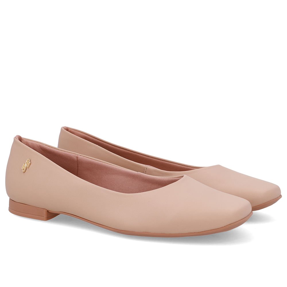 Sapatilha Bege Couro Bico Quadrado Bege 2