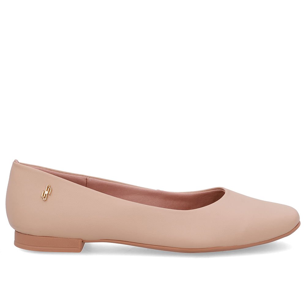 Sapatilha Bege Couro Bico Quadrado