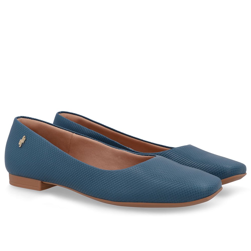 Sapatilha Azul Couro Bico Quadrado Azul 2