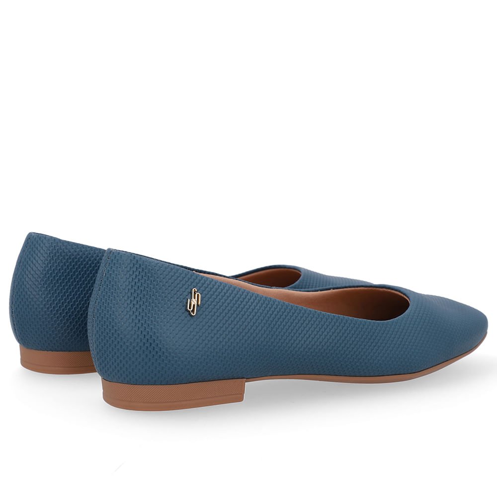 Sapatilha Azul Couro Bico Quadrado Azul 3