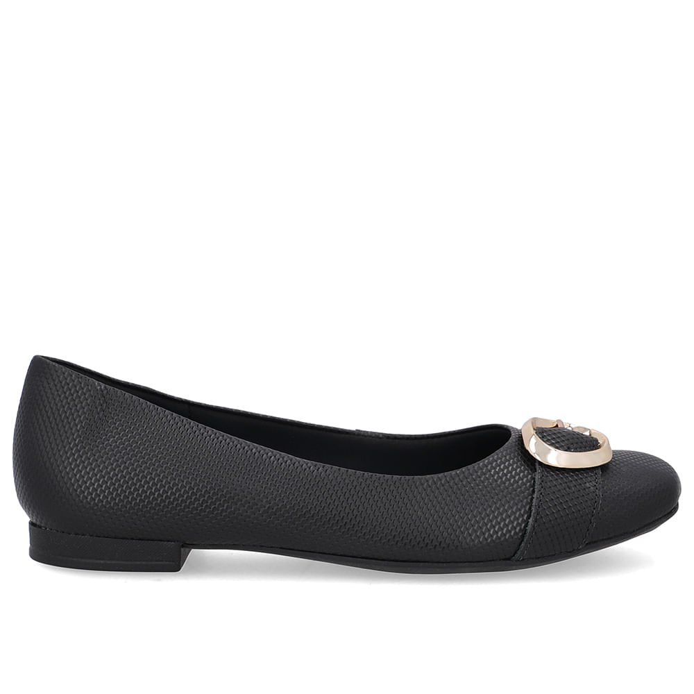 Sapatilha Preta Couro Salto Rasteiro