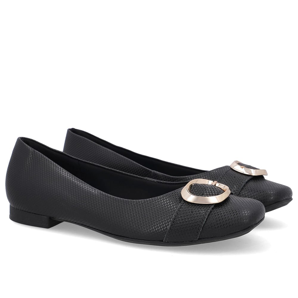 Sapatilha Preta Couro Salto Rasteiro Preto 2