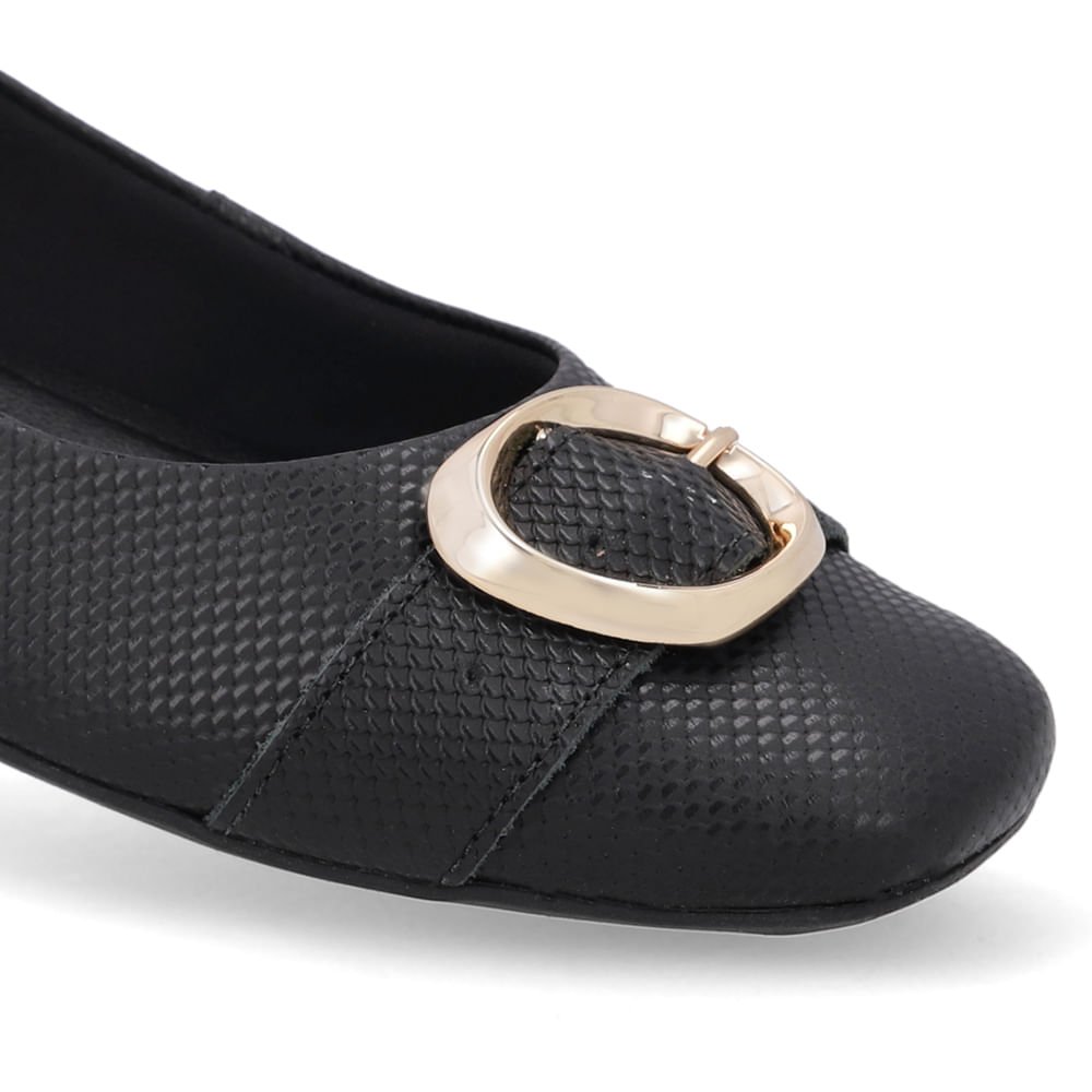 Sapatilha Preta Couro Salto Rasteiro Preto 4
