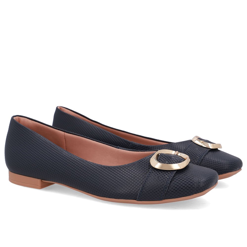 Sapatilha Azul Couro Salto Rasteiro Azul 2