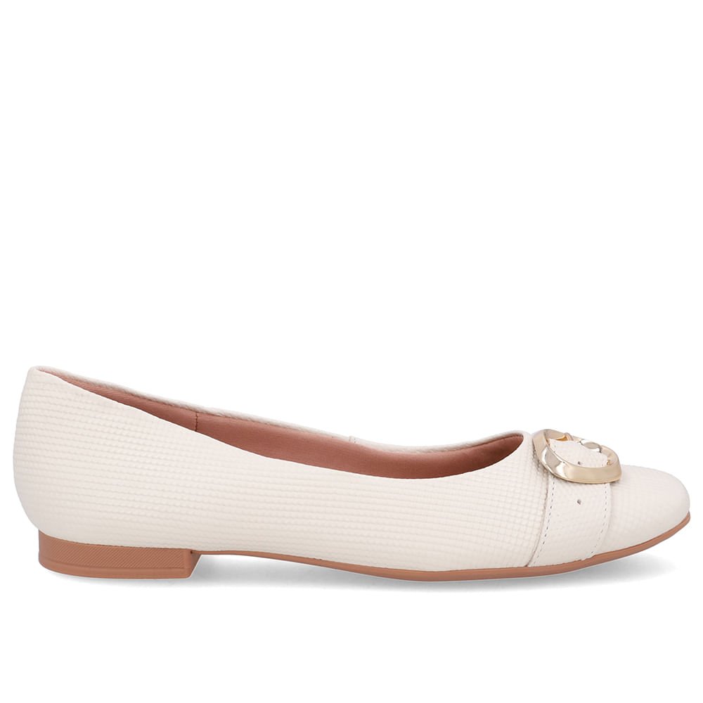 Sapatilha Branca Marfim Couro Salto Rasteiro