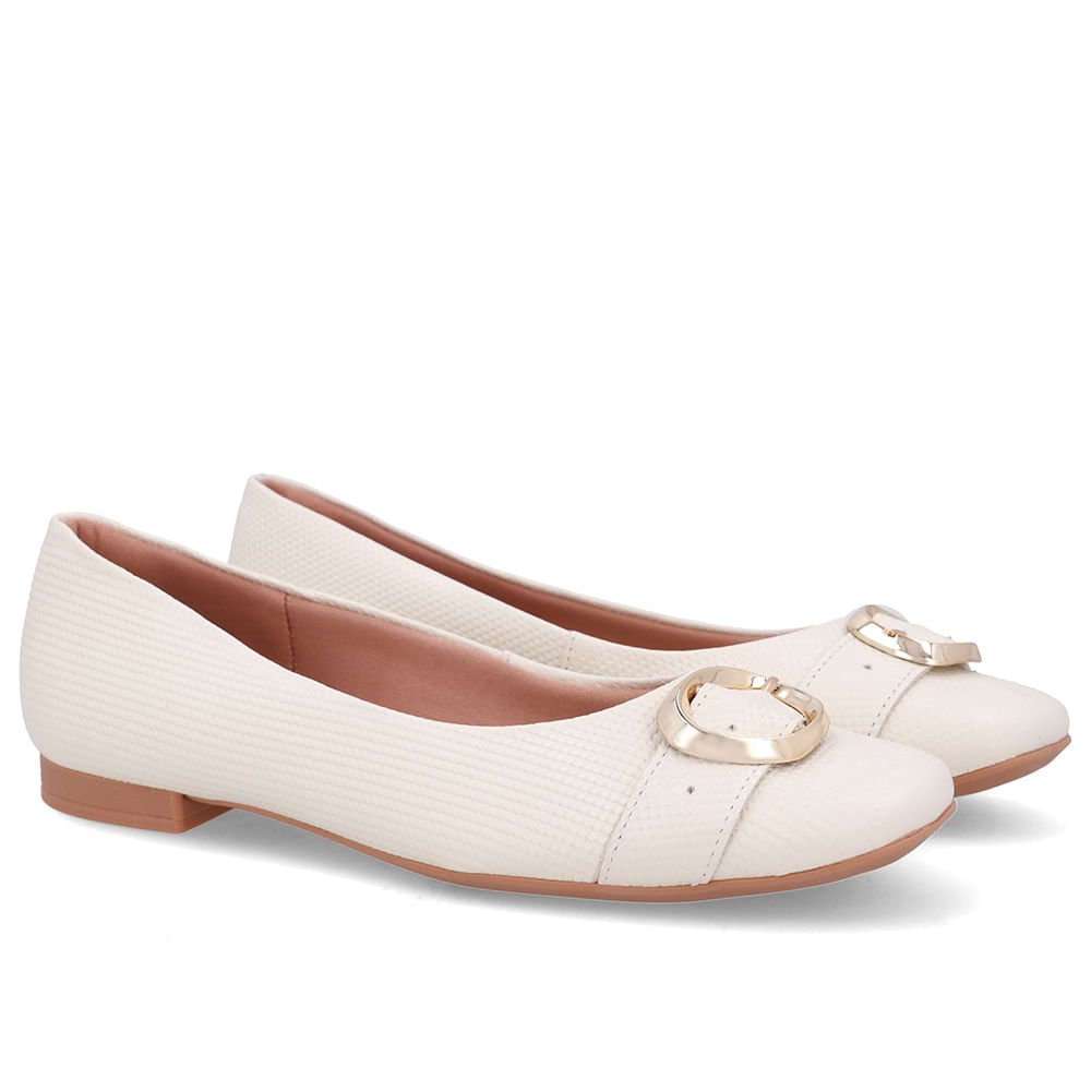 Sapatilha Branca Marfim Couro Salto Rasteiro Marfim 2