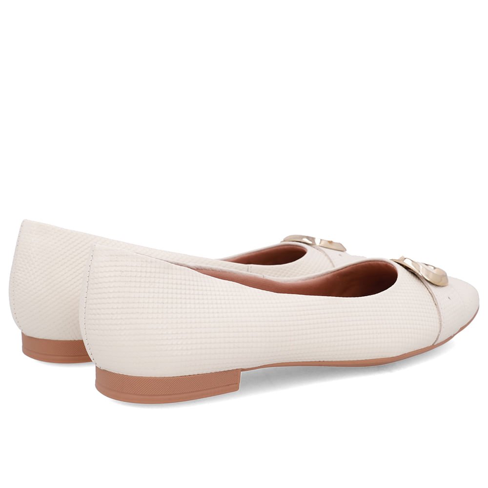 Sapatilha Branca Marfim Couro Salto Rasteiro Marfim 3