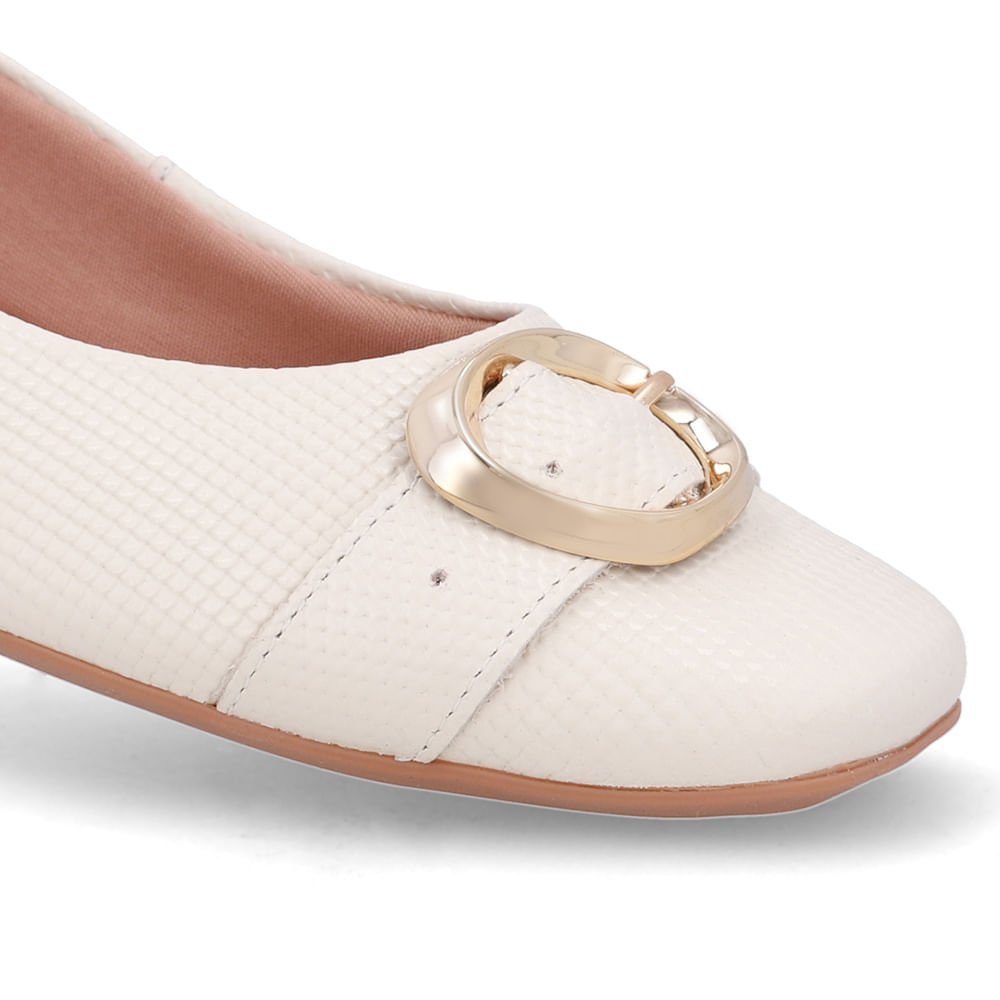 Sapatilha Branca Marfim Couro Salto Rasteiro Marfim 4