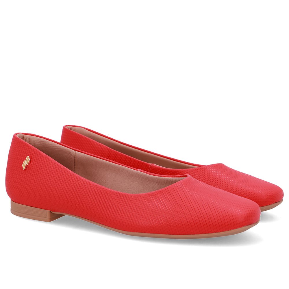 Sapatilha Vermelha Couro Bico Quadrado Vermelho 2