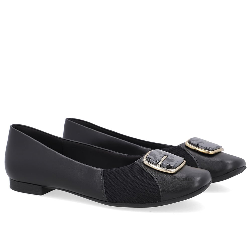 Sapatilha Preta Couro Lateral Tecido Preto 2