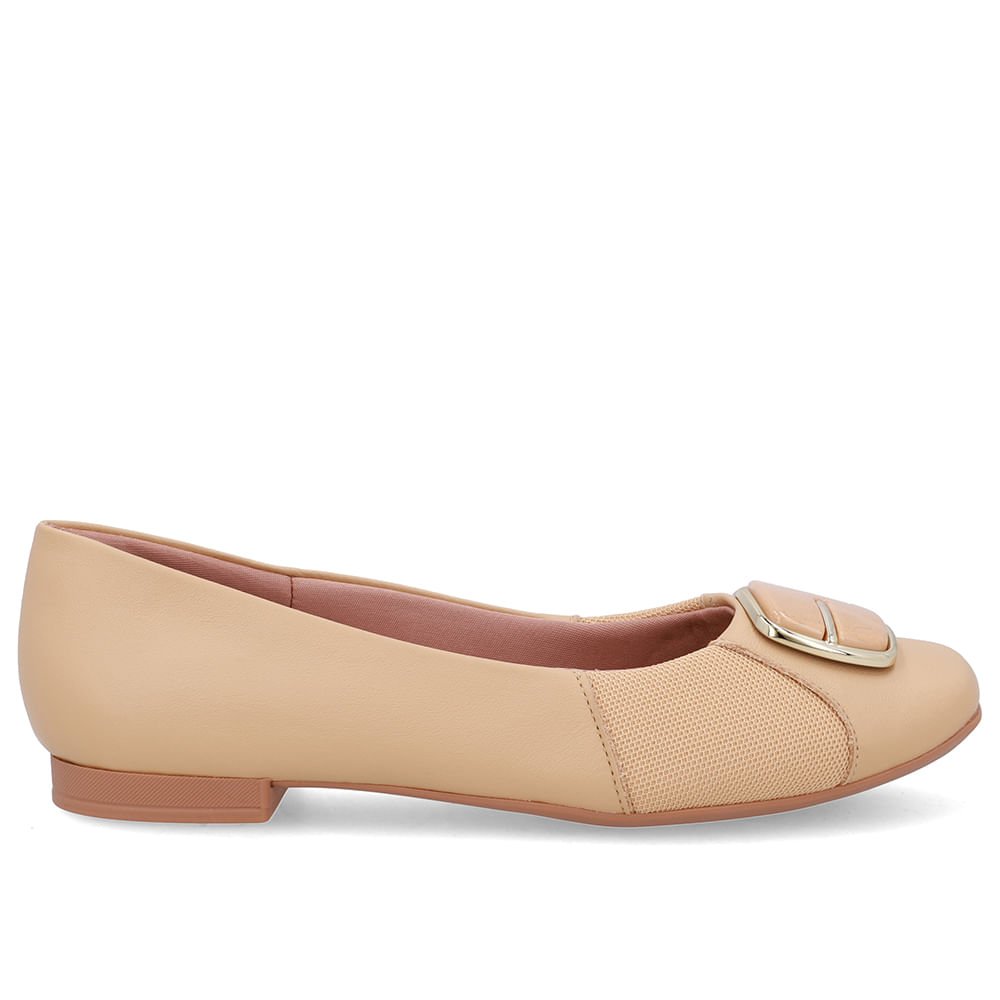 Sapatilha Bege Couro Lateral Tecido