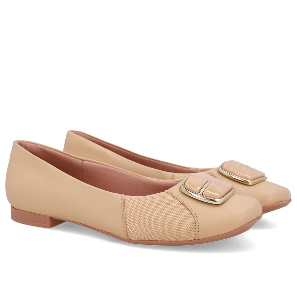 Sapatilha Bege Couro Lateral Tecido Bege 2