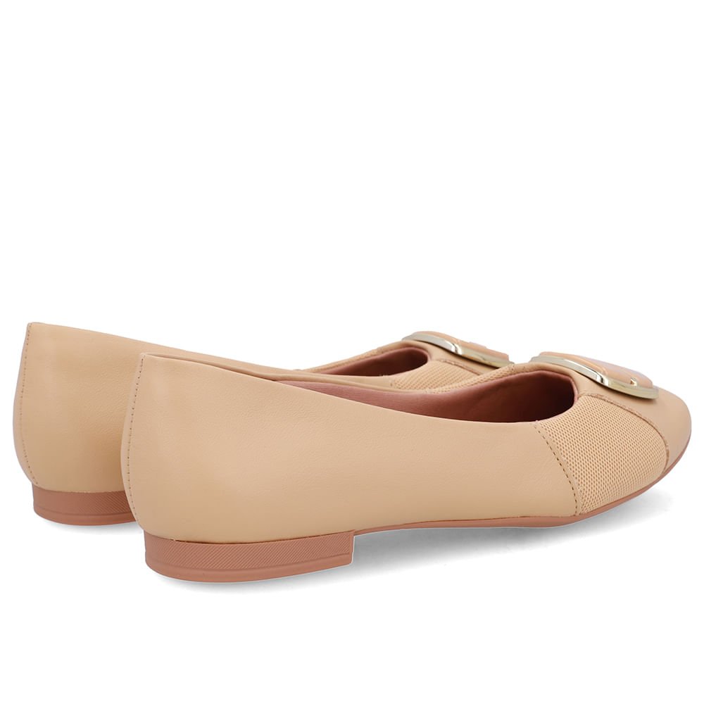 Sapatilha Bege Couro Lateral Tecido Bege 3