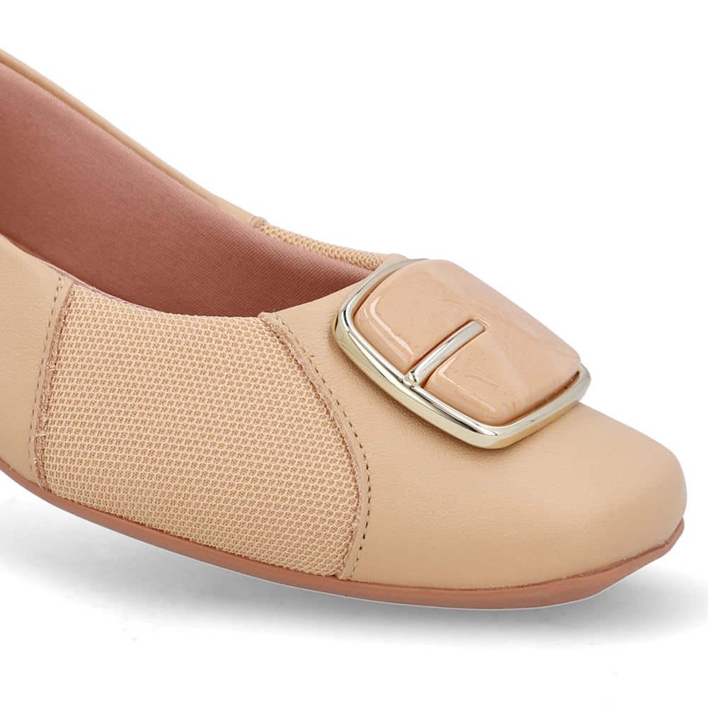 Sapatilha Bege Couro Lateral Tecido Bege 4