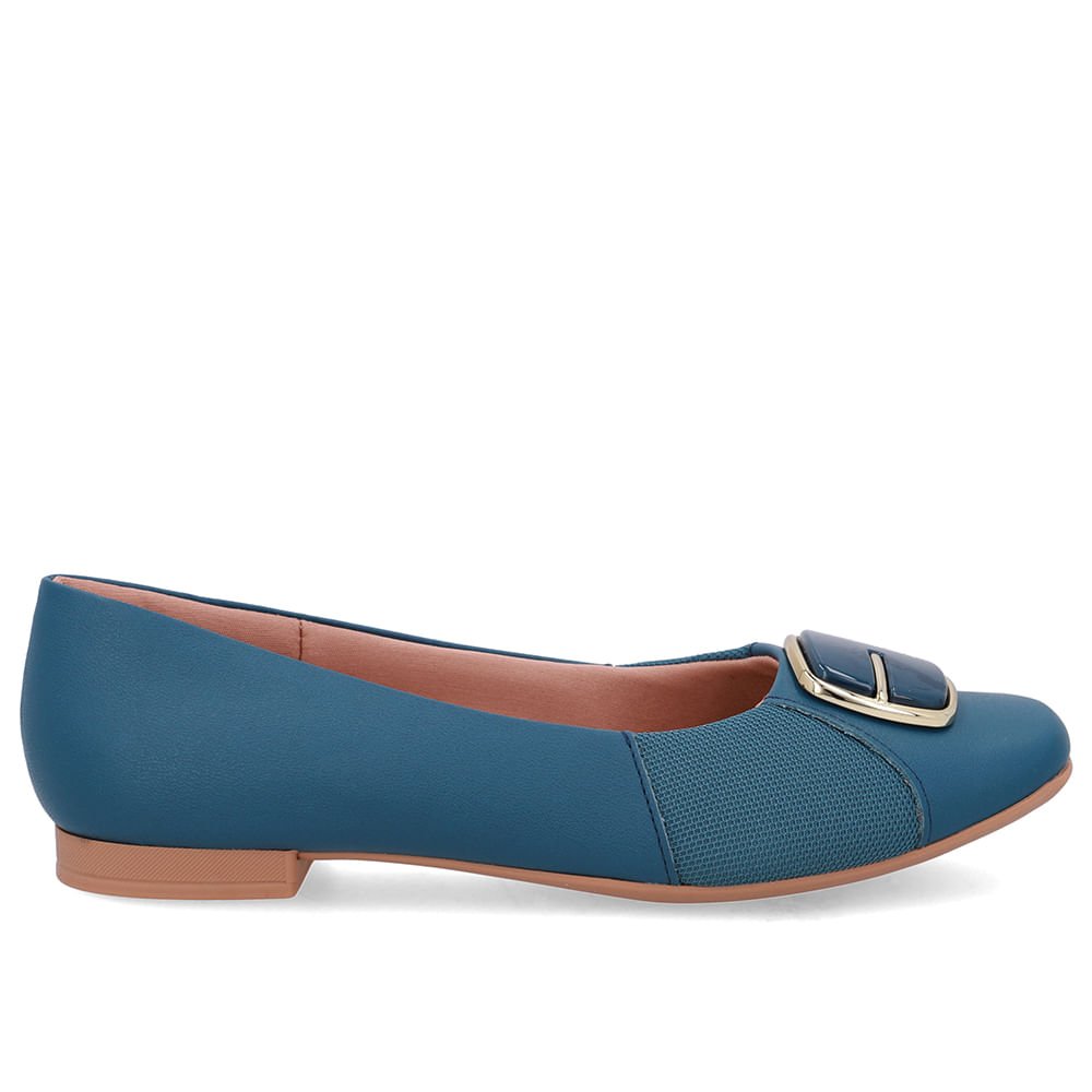 Sapatilha Azul Couro Lateral Tecido