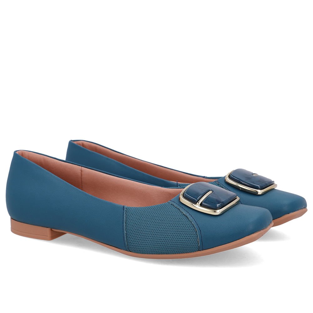 Sapatilha Azul Couro Lateral Tecido Azul 2