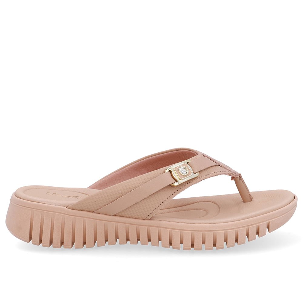 Chinelo Salto Plataforma Couro Bege Monograma