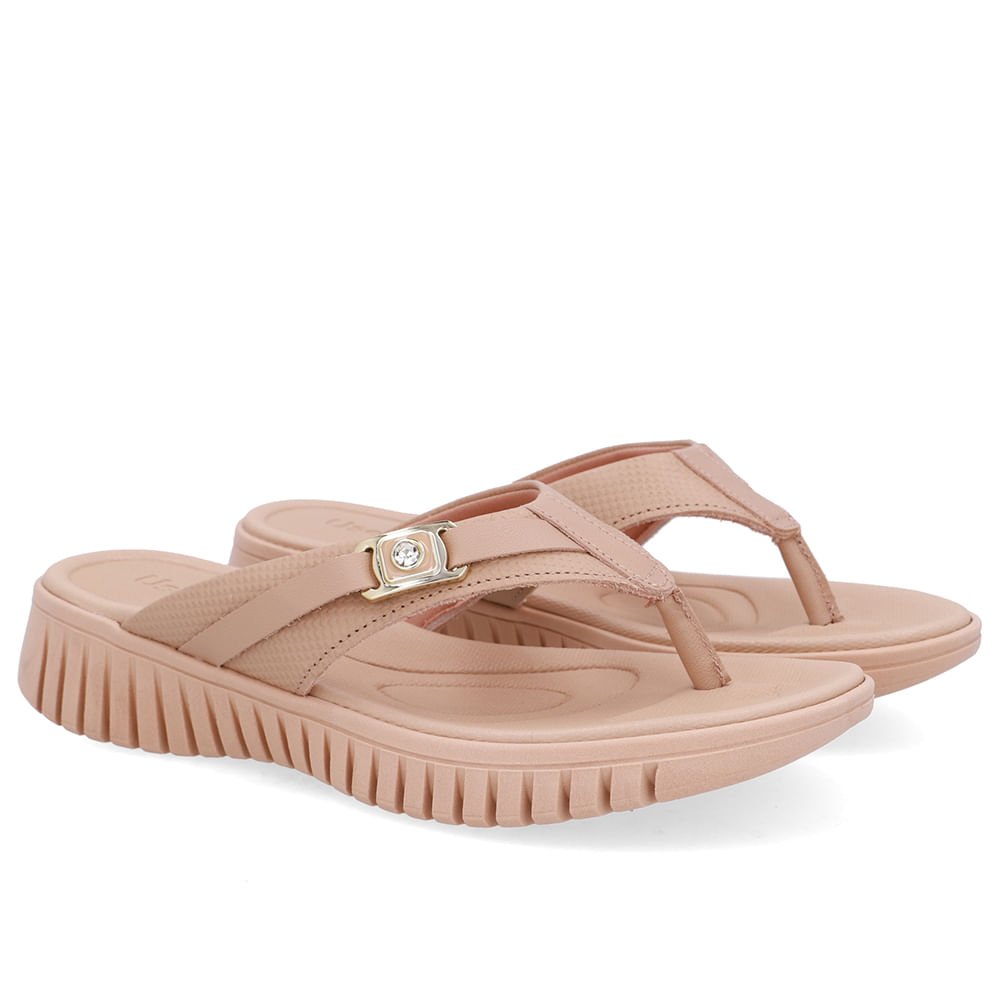 Chinelo Salto Plataforma Couro Bege Monograma Bege 2