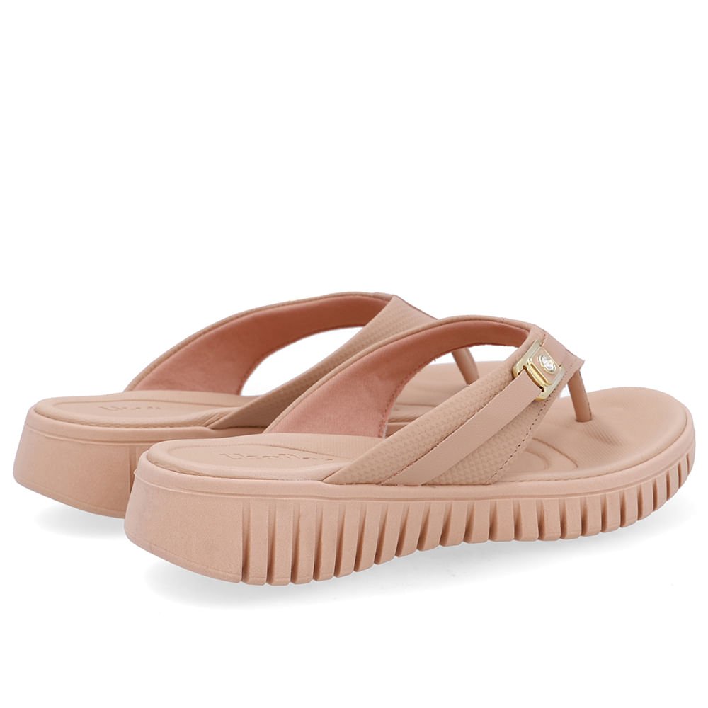 Chinelo Salto Plataforma Couro Bege Monograma Bege 3