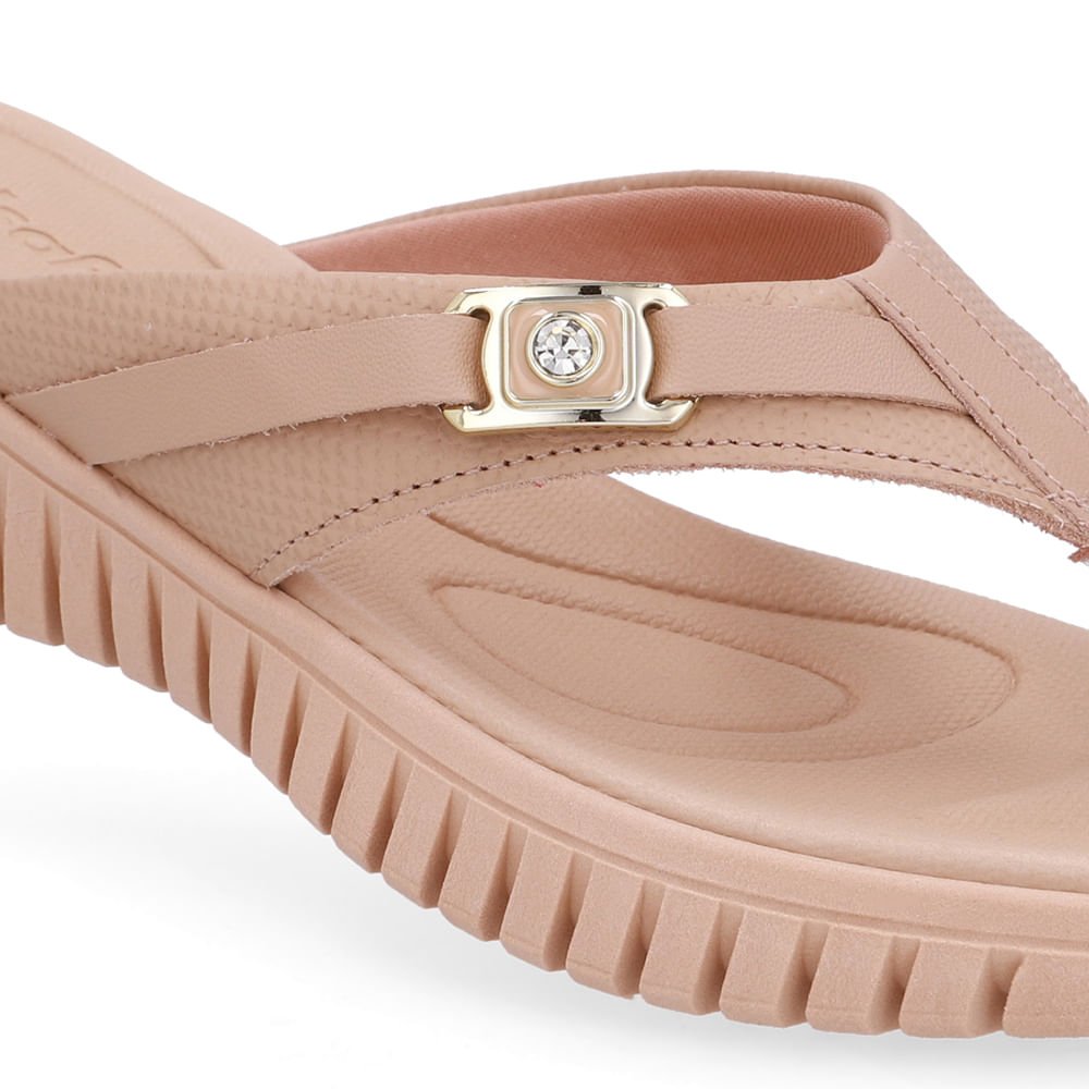 Chinelo Salto Plataforma Couro Bege Monograma Bege 4