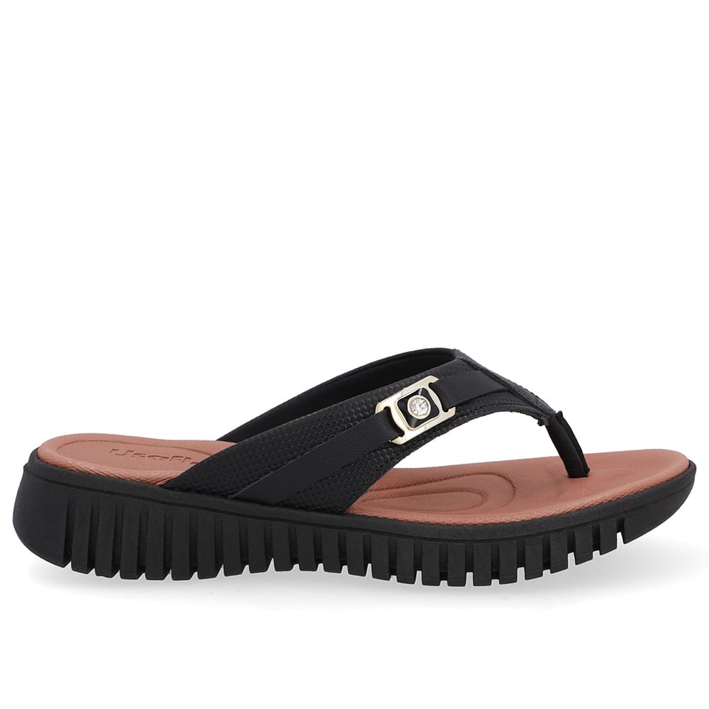 Chinelo Salto Plataforma Couro Preto Monograma