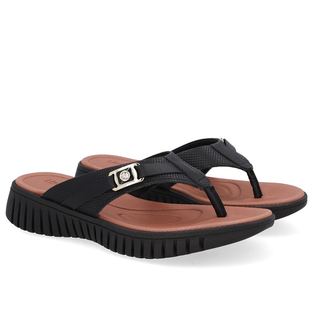 Chinelo Salto Plataforma Couro Preto Monograma Preto 2