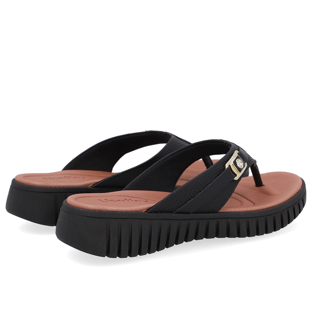 Chinelo Salto Plataforma Couro Preto Monograma Preto 3
