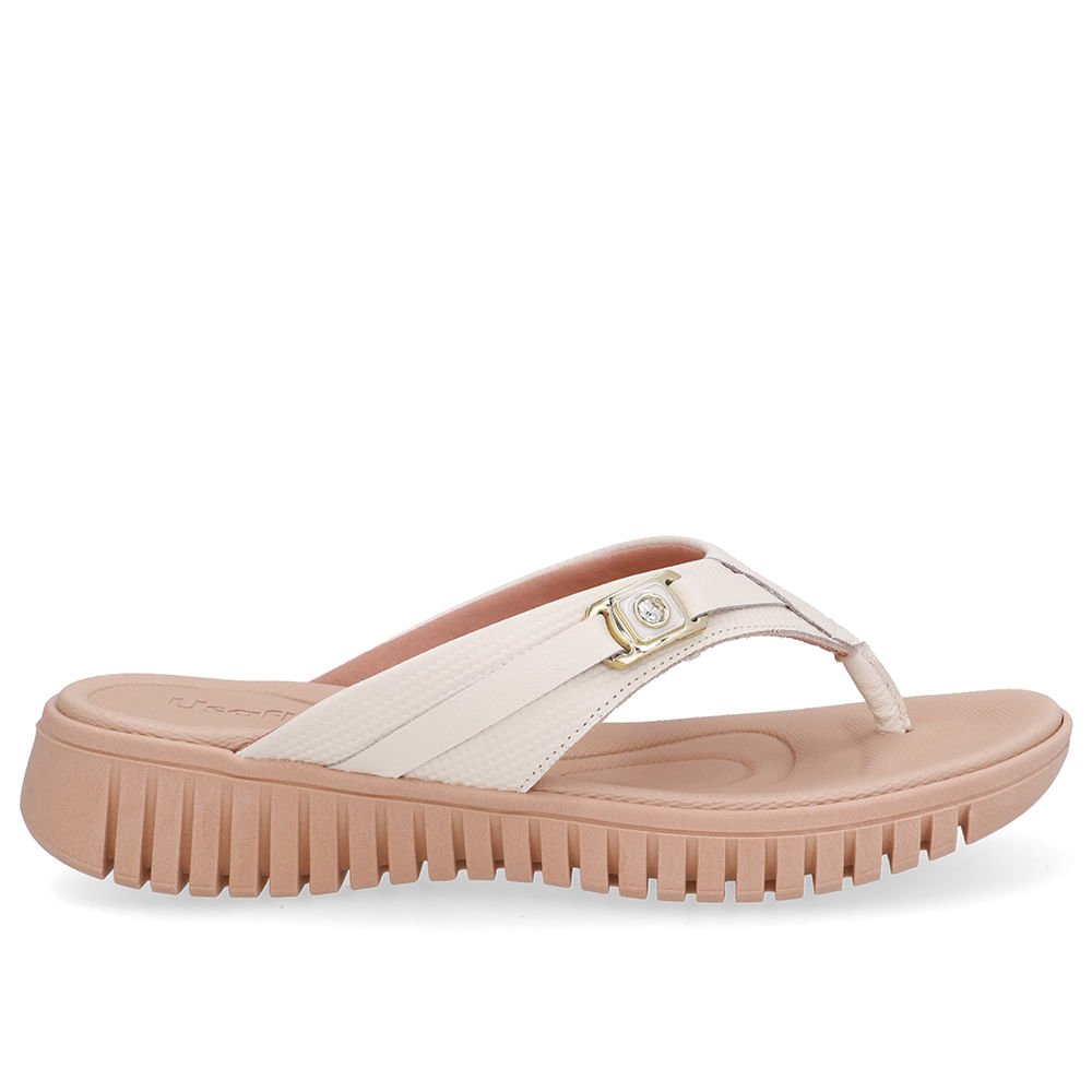 Chinelo Salto Plataforma Couro Branco Marfim Monograma