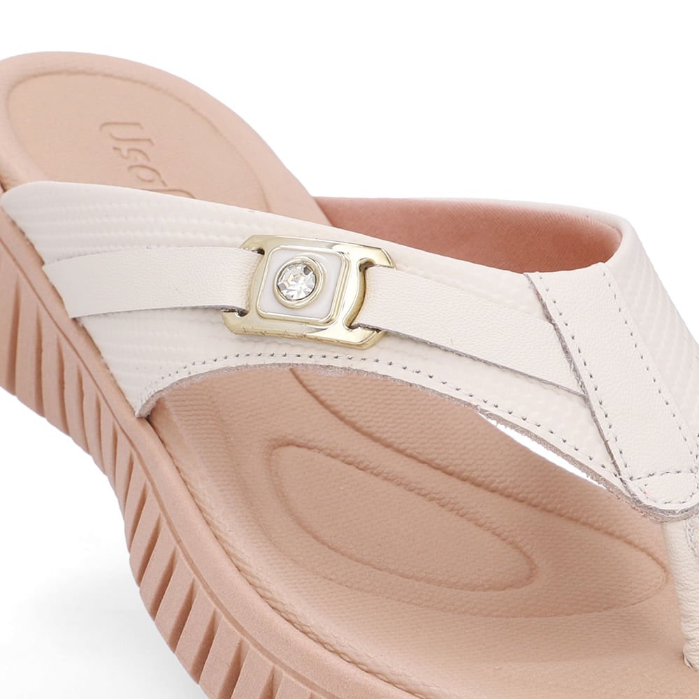 Chinelo Salto Plataforma Couro Branco Marfim Monograma Marfim 4