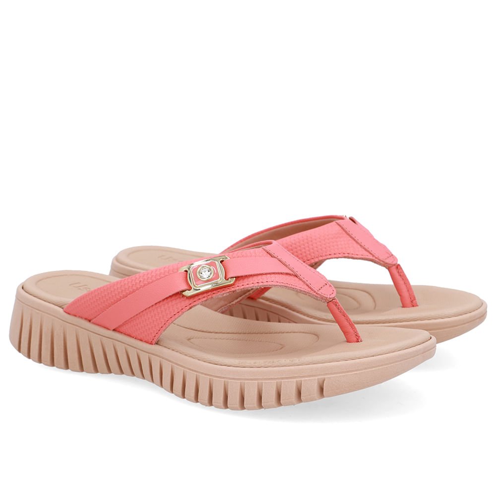 Chinelo Salto Plataforma Couro Laranja Monograma Rosa 2
