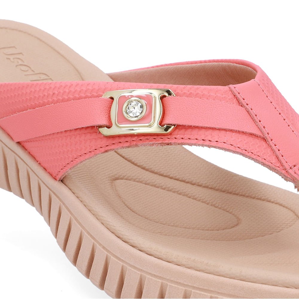 Chinelo Salto Plataforma Couro Laranja Monograma Rosa 4