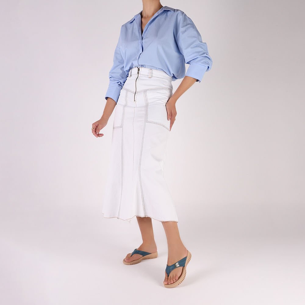 Chinelo Salto Plataforma Couro Azul Monograma Azul 4