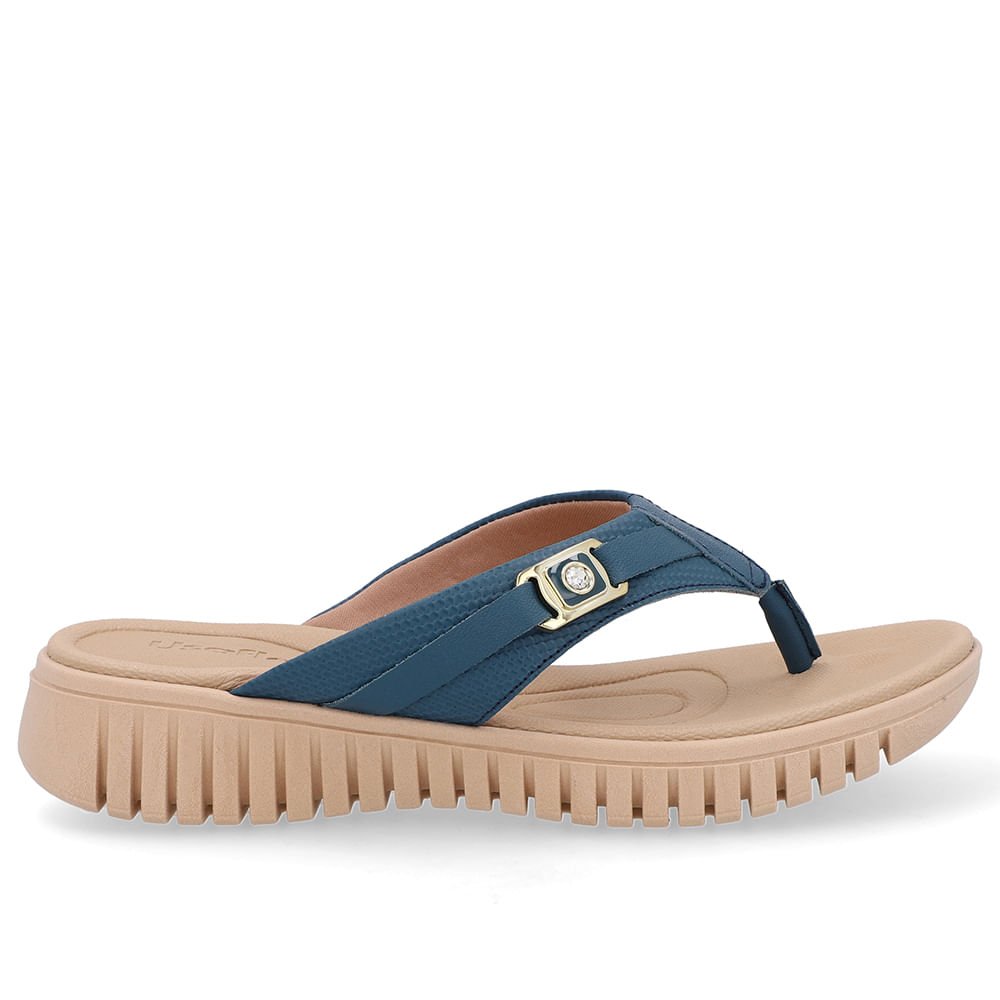 Chinelo Salto Plataforma Couro Azul Monograma