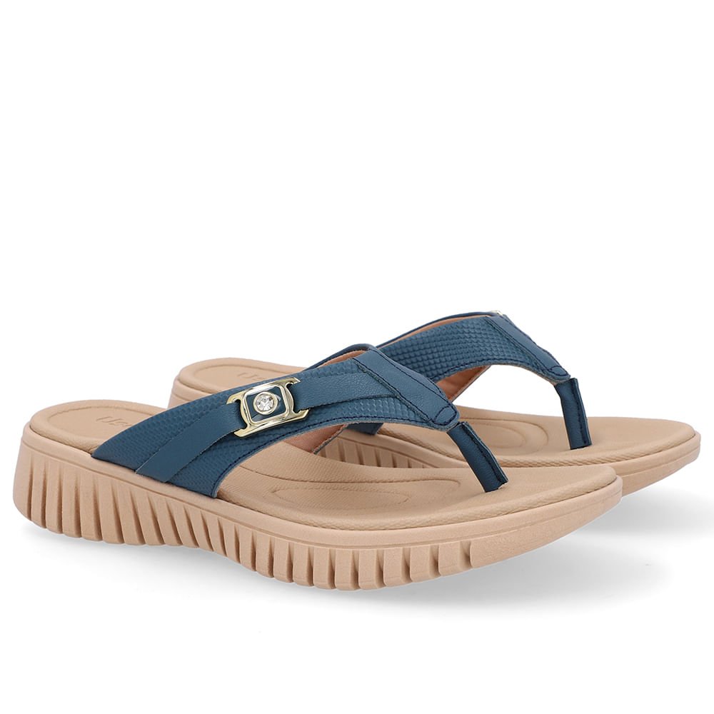 Chinelo Salto Plataforma Couro Azul Monograma Azul 2