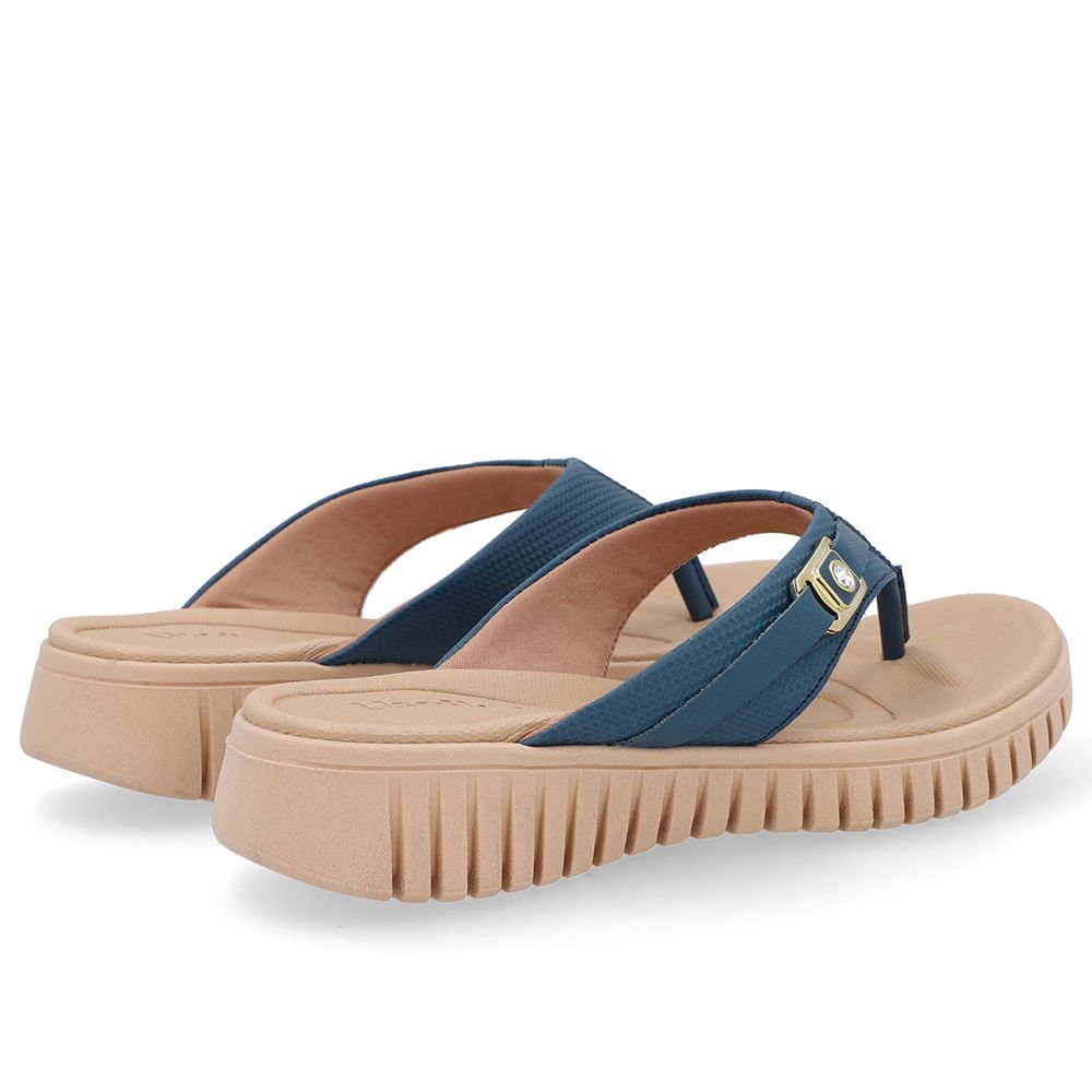 Chinelo Salto Plataforma Couro Azul Monograma Azul 3