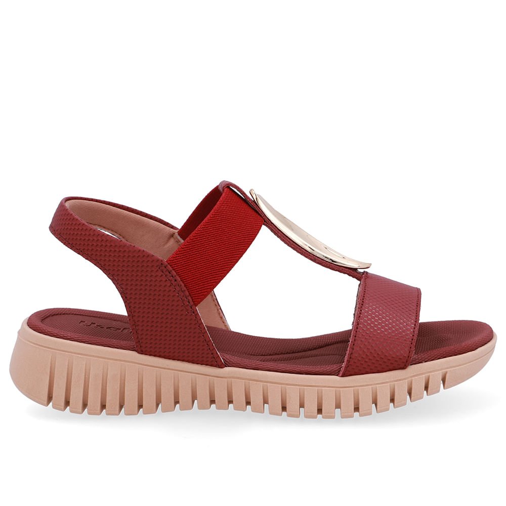 Sandália Enfeite Dourado Couro Vermelha