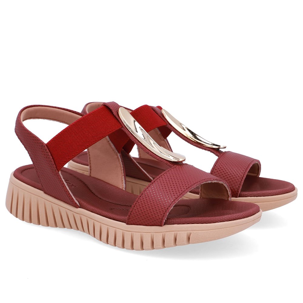 Sandália Enfeite Dourado Couro Vermelha Vermelho/Dourado 2