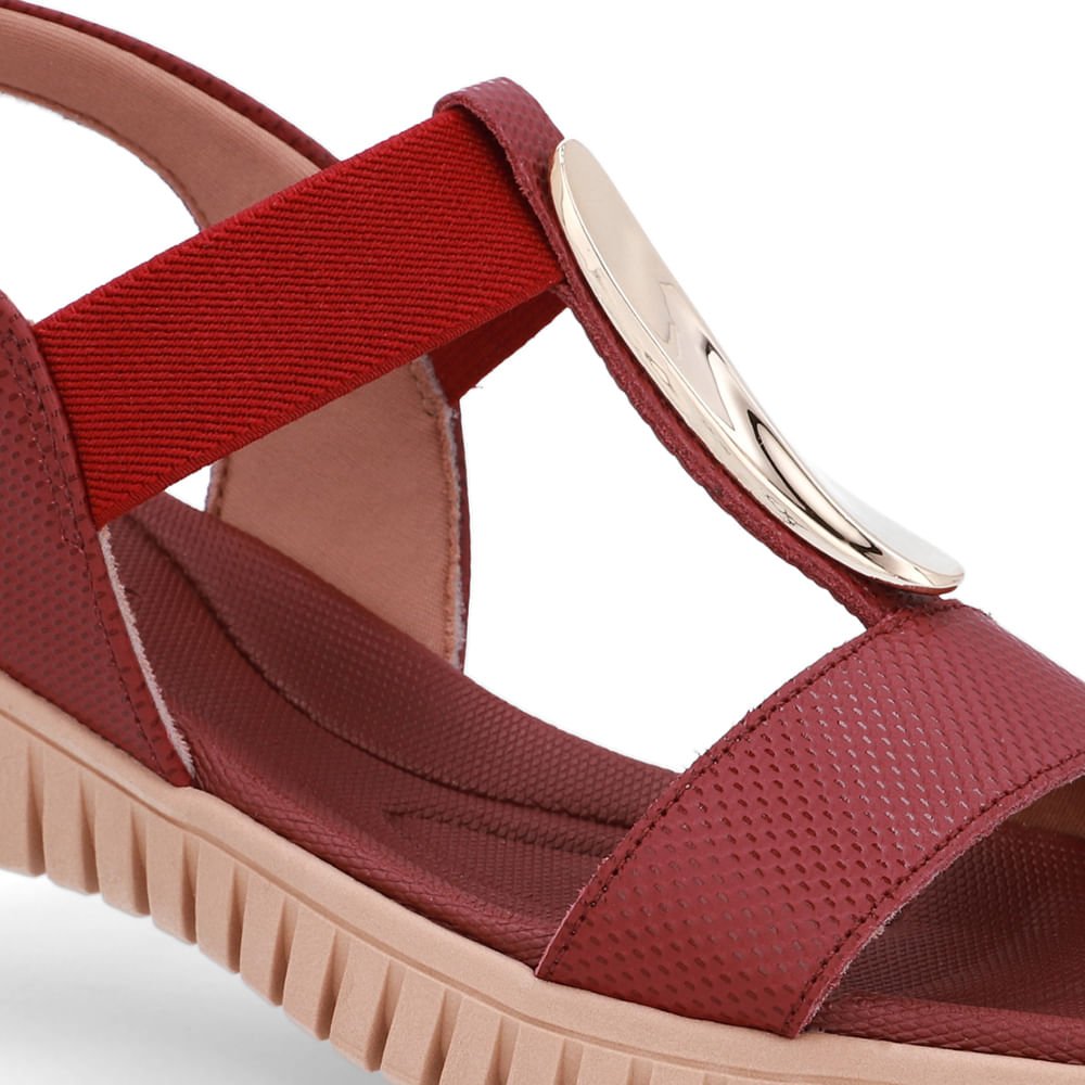 Sandália Enfeite Dourado Couro Vermelha Vermelho/Dourado 4