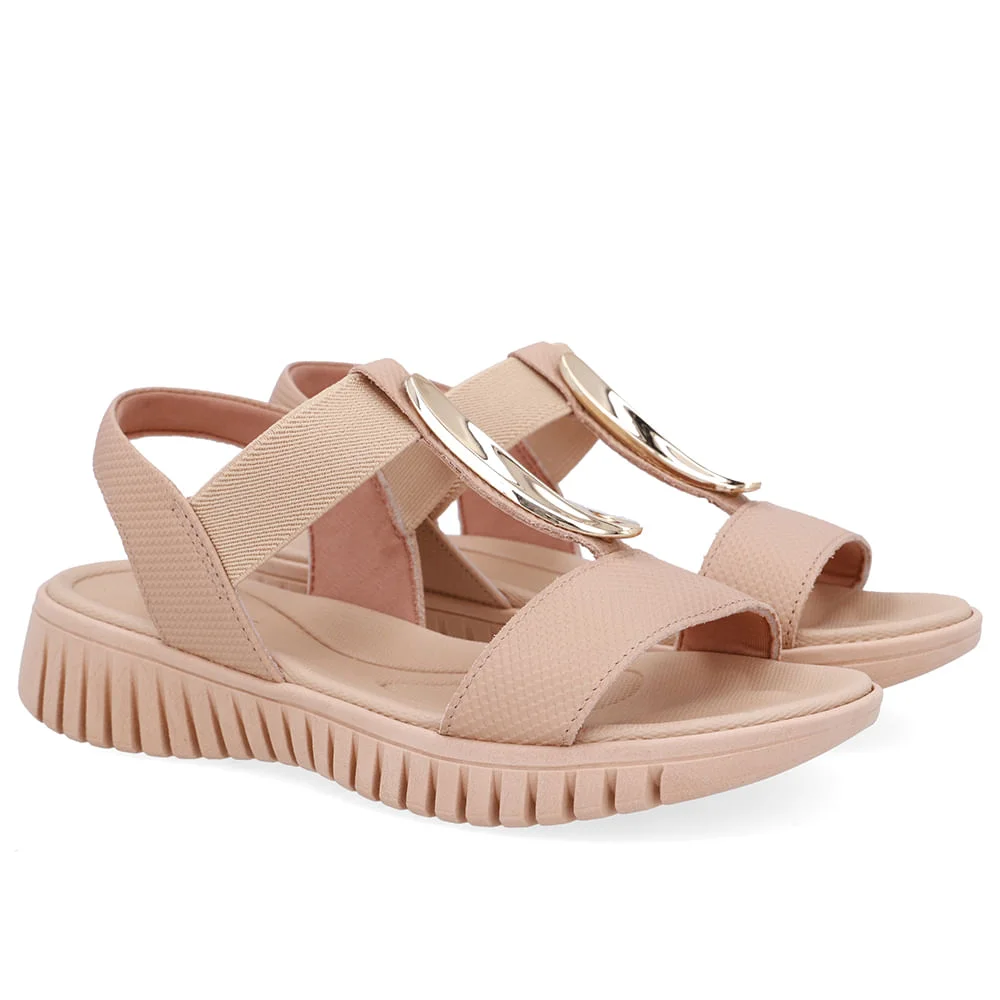 Sandália Enfeite Dourado Couro Bege Dourado/Bege 2