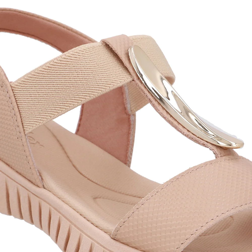 Sandália Enfeite Dourado Couro Bege Dourado/Bege 4