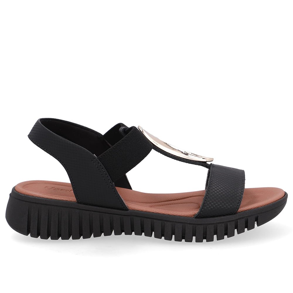 Sandália Enfeite Dourado Couro Preta